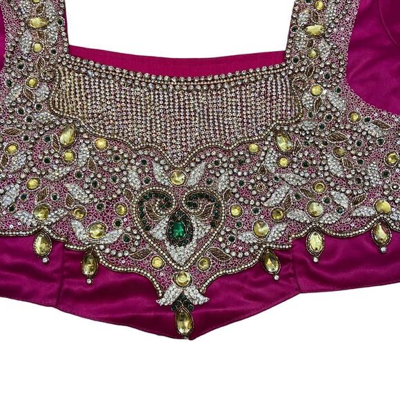 One of a Kind Hot Pink Embroidered and Jeweled Sari Top Size Large - Picture 12 of 16
